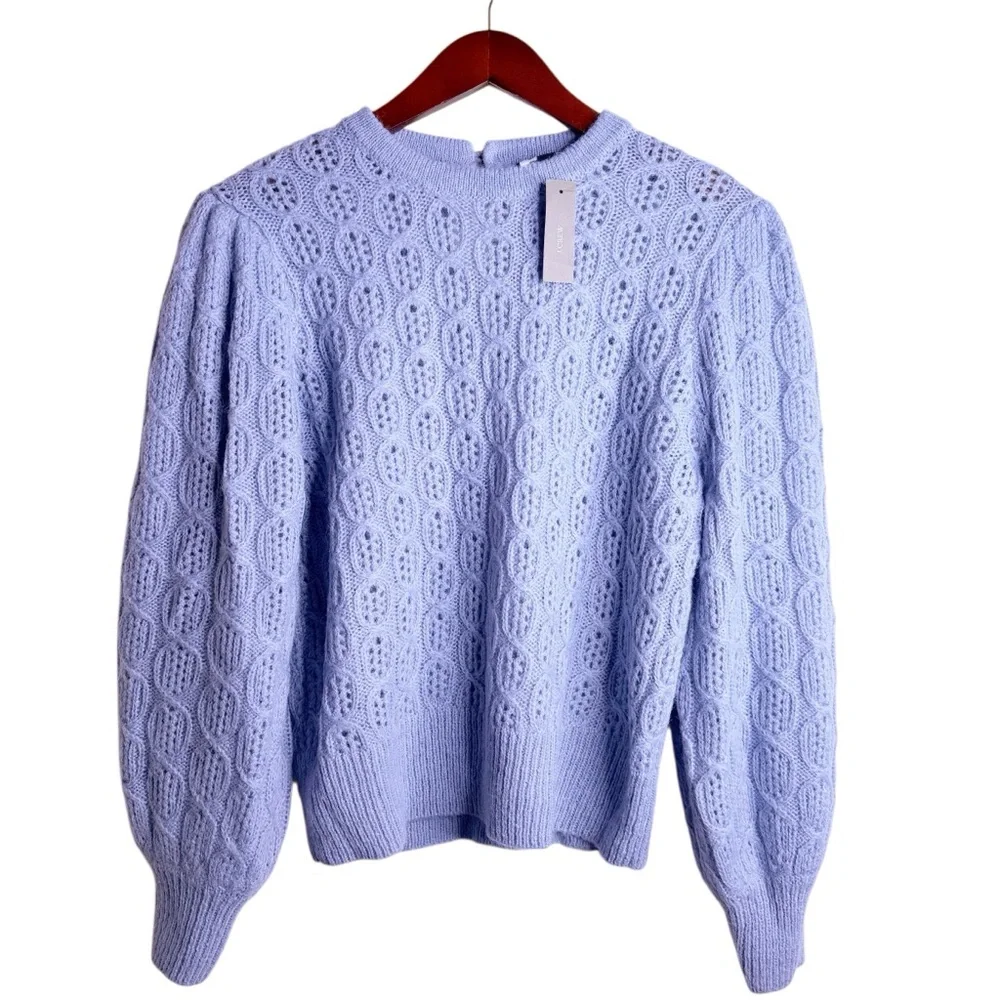J. CREW NWT Puff Sleeve Alpaca Blend Knit Sweater Size Medium in Dusk Blue - Picture 10 of 10
